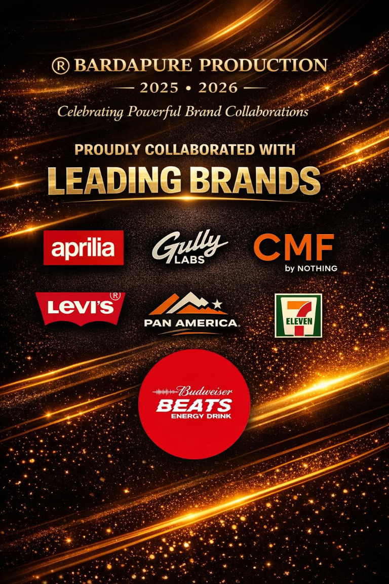 Bardapure Productions poster celebrating brand collaborations with leading brands