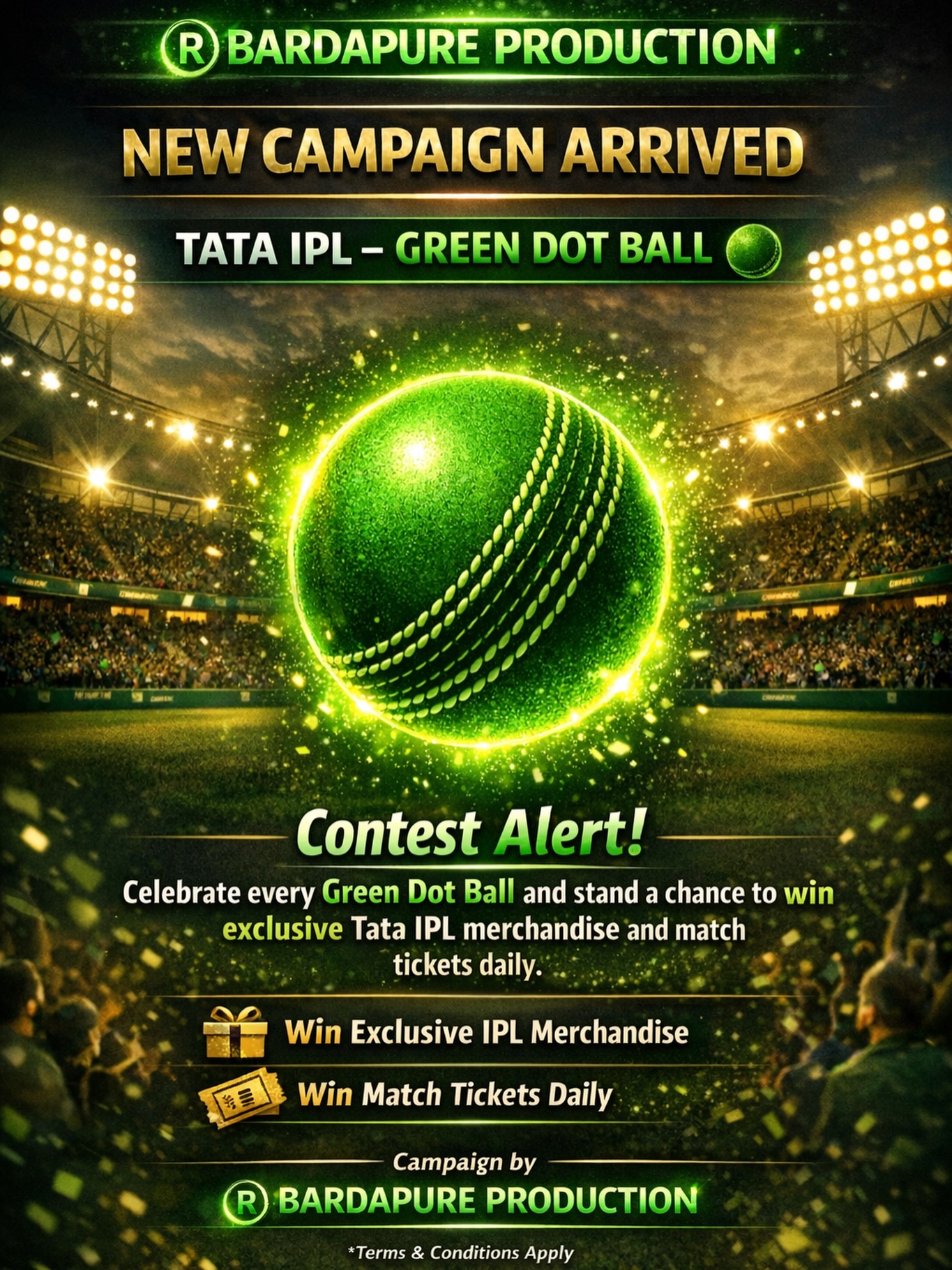 Bardapure Productions Instagram post announcing the Tata IPL Green Dot Ball campaign